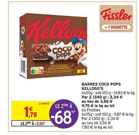 Promo Barres Coco Pops Kellogg s Le 2ème à 68 chez Intermarché