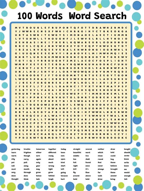 Word Search Puzzle 100 Printable For Kids