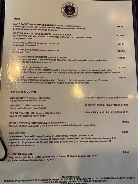 Menu At Mary Barry S Bar Ireland Kilmore Village