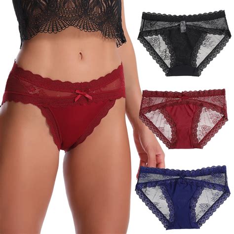 LEVAO Sexy Lace Underwear Women Panties Lace Hipster Panties Seamless Bikini Breathable 3 Pack S