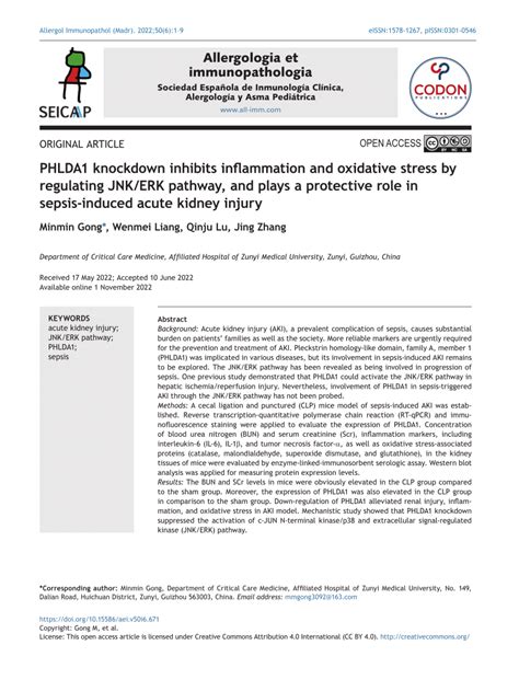 PDF PHLDA1 Knockdown Inhibits Inflammation And Oxidative Stress By