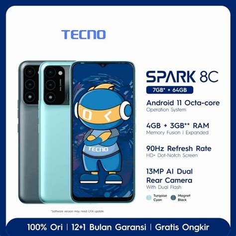 Jual TECNO – Spark 8C – 4GB+64GB 13MP AI Dual Camera 90Hz HD+ 5000mAh ...