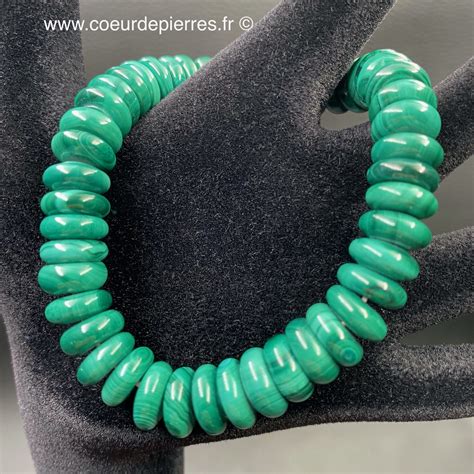 Bracelet en Malachite du Congo perles plates Cœur de Pierres