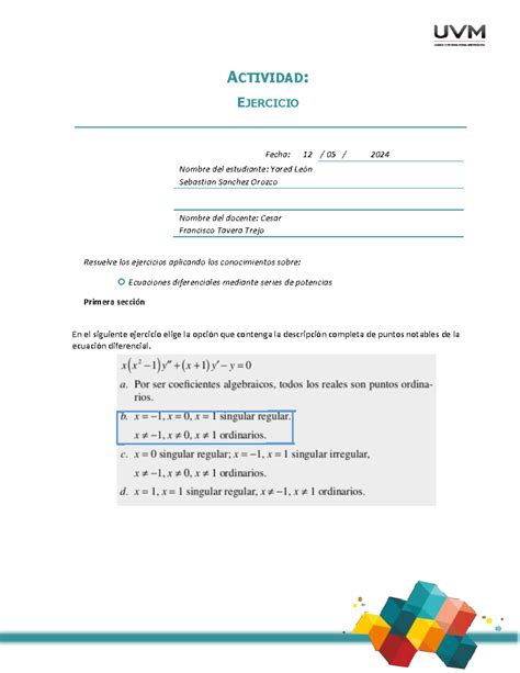 Ejercicio 5 Ecuciones ACTIVIDAD EJERCICIO Fecha 12 05 2024