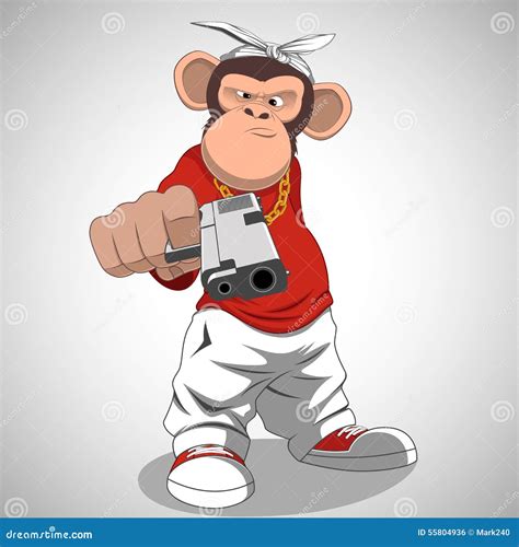 Gangster Monkey In Suit With Red Tie Holding Machine Gun. Vector Illustration | CartoonDealer ...