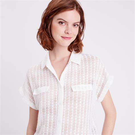 Blouse Manches Courtes Ajour E Ecru Femme Cache Cache