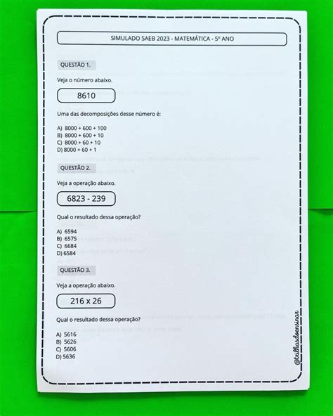 Simulado Saeb 3 Ano Matemática