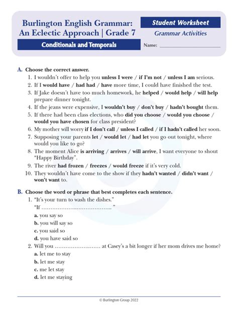 Burlington English Grammar Worksheet_1 | PDF