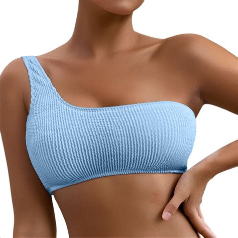 Caivo Women Swimwear One Shoulder Bikini Swimsuit Top Ribbed Padded