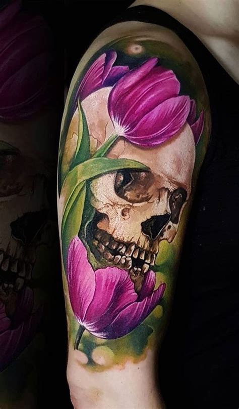 Tatuagem Feminina Caveira Com Rosas Aquarela Desenho Para Tatuagem De