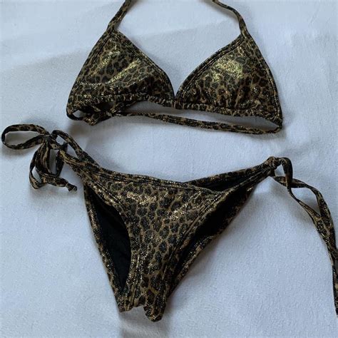 Iridescent Leopard Print Bikini Top Ties In Back Depop