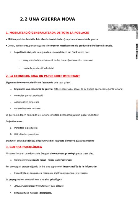 Apunts Primera Guerra Mundial 2 Una Guerra Nova 1 MobilitzaciÓ Generalitzada De Tota La