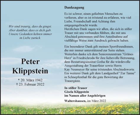 Traueranzeigen Von Peter Klippstein Trauer In Thueringen De