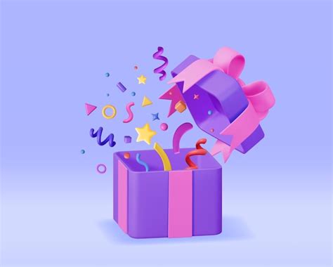 Premium Vector D Open Gift Box With Falling Confetti