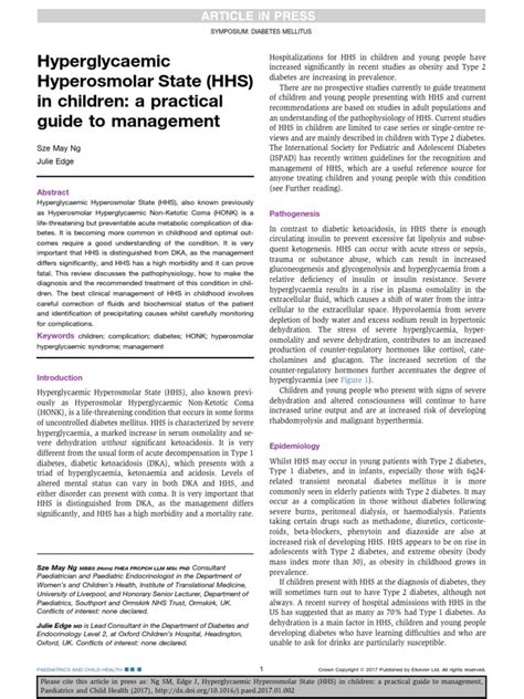 Hyperglycaemic Hyperosmolar State (HHS) in Children: A Practical Guide ...