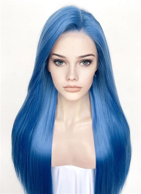 Blue Straight Lace Front Synthetic Wig Wigisfashion Wig Is Fashion