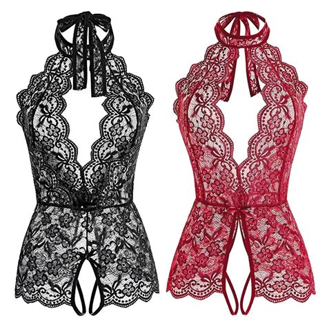 Exotic Lace Crotchless Babydoll Lingerie Set For Women Erotic Hollow Underwear And Costume For