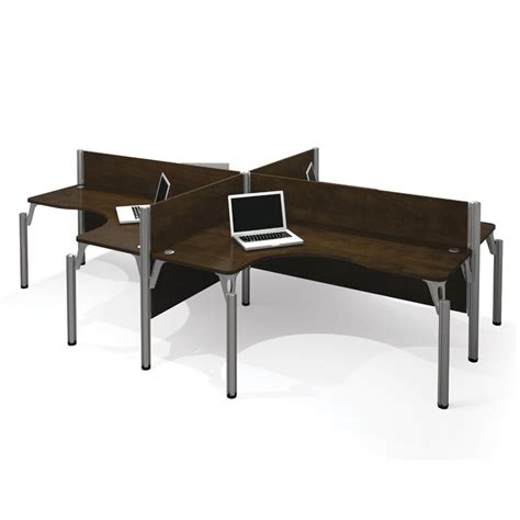 Bestar Pro Biz Four L Desk Workstation With Privacy Panels Benching