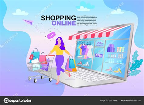 Online Shopping Banner Internet Digital Store Scene Woman Shopping