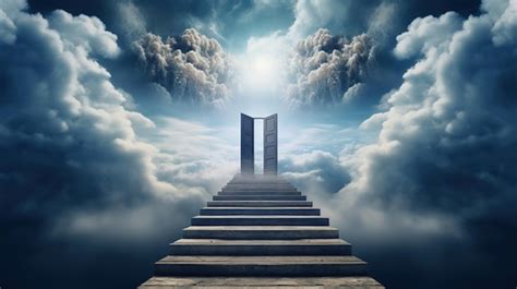 Premium Photo Stairway Leading To A Door In The Sky Surrounded By Cloud