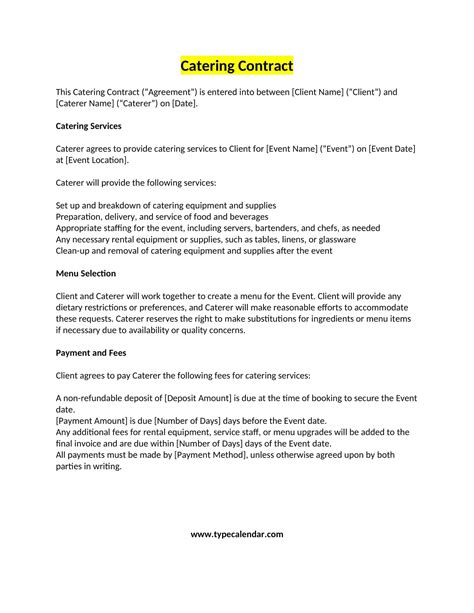 Free Printable Catering Contract Templates [word Pdf] Simple