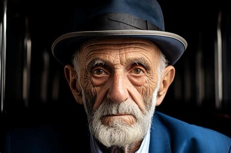 Premium AI Image An Old Man Wearing A Hat And A Blue Suit