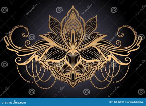 Lotus Flower Ethnic Symbol. Gold Gradient Color in Black Background ...