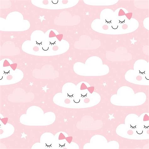 Papel De Parede Bebê Infantil Nuvem Chuva Nuvens Rosa N4779