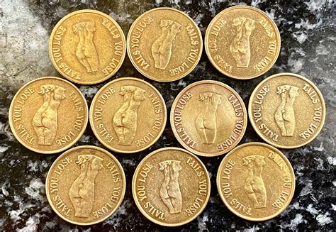 Lot Of 10 Vintage Heads I Wintails You Lose Tokens Novelty Adult Coins