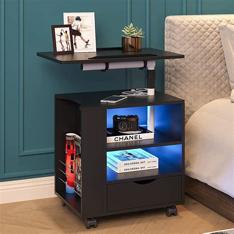 Hnebc Auto Led Nightstand With Usb Charging Station Black Nightstand