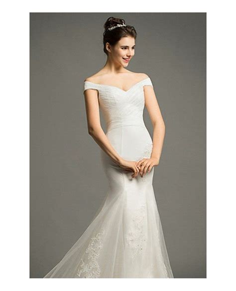 Sexy Mermaid Off The Shoulder Court Train Tulle Wedding Dress With Appliques Lace Tz040 300