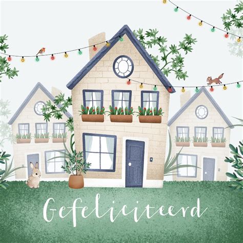 Felicitatiekaart Huis Illustratie Voor Nieuwe Kaartje Go