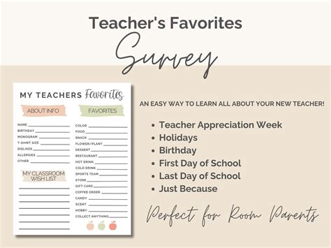 Teachers Favorites Survey Printable Teachers Favorites Form Teachers