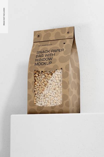 Premium Psd Snack Paper Bag With Window Mockup Perspective