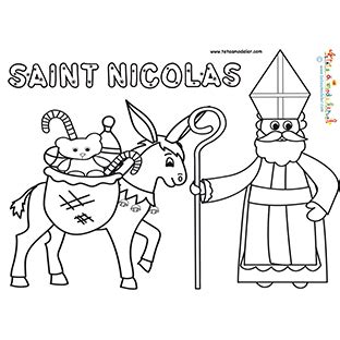 Saint Nicolas part avec son âne Coloriage saint Nicolas