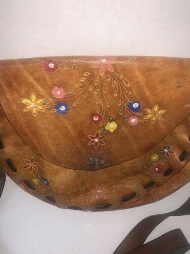 Vtg Brown Leather Boho Saddle Bag Hand Tooled Floral Mexico