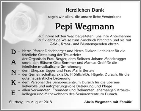 Traueranzeigen Von Pepi Wegmann Allg Uer Zeitung