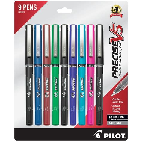 Pilot Precise V5 Rolling Ball Pen Extra Fine Point Assorted 9 Pack