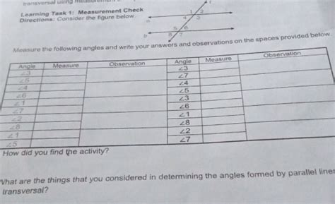 Solved Transversal Using Me Learning Task 1 Measurement Chec