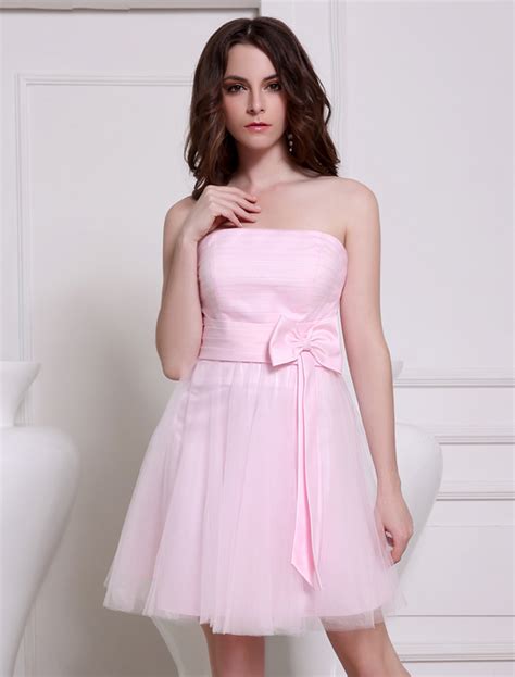 Robe Demoiselle Dhonneur Bustier En Tulle Rose Avec Noeud