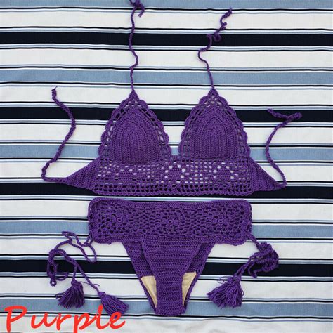 Handmade Crochet Bikini Set Bralette And Shorts Women Swimwear Sexy Swimsuit Ebay
