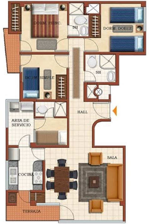 Plano De Casa De Una Planta Con Dormitorios Planos De Casas Gratis