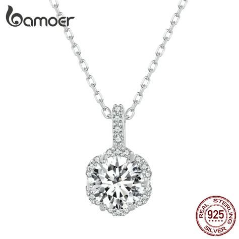 Bamoer 1 Carat Round Brilliant Cut Moissanite Pendant Necklace 925