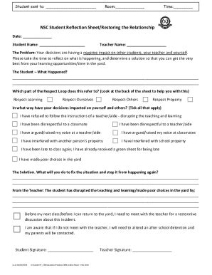 Fillable Online Nsc Student Reflection Sheet Restoring The Relationship