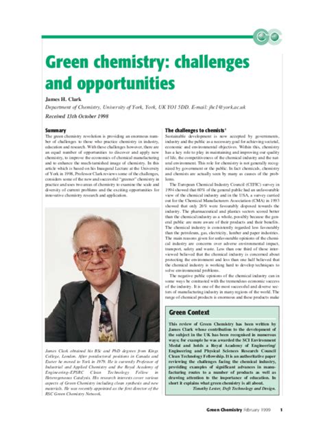 (PDF) Green Chemistry - Challenges Opportunities