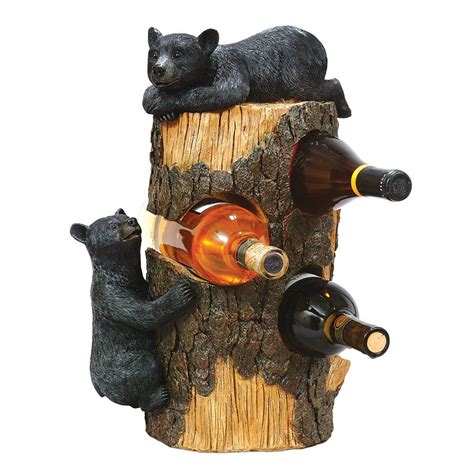 Black Bear Three Bottle Wine Holder Black Forest Decor Black Bear