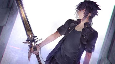 Black Haired Male Anime Character Holding Sword Final Noctis Hd