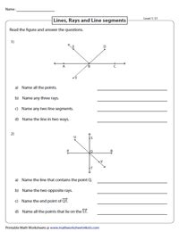 Lines, Rays and Line segments Worksheets