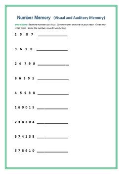 Memory Recall Worksheets