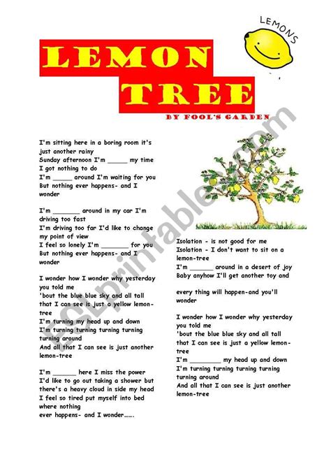 Lemon Tree Song Esl Worksheet By Tulip